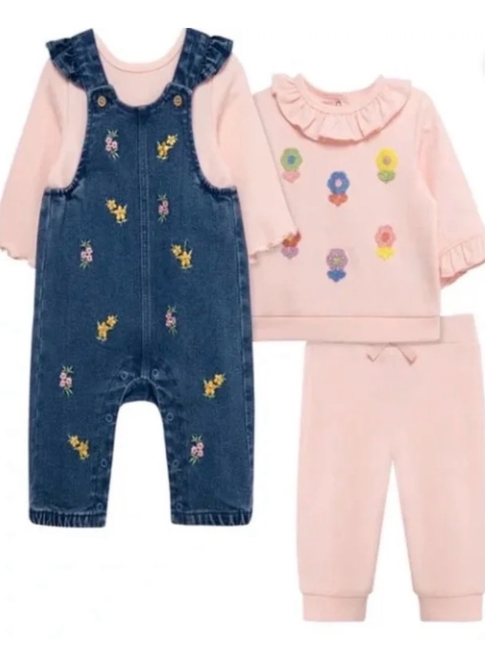 NEW NWT Little Me Infant Girl Denim Overall 4-Piece Floral Set Size 18M Pink